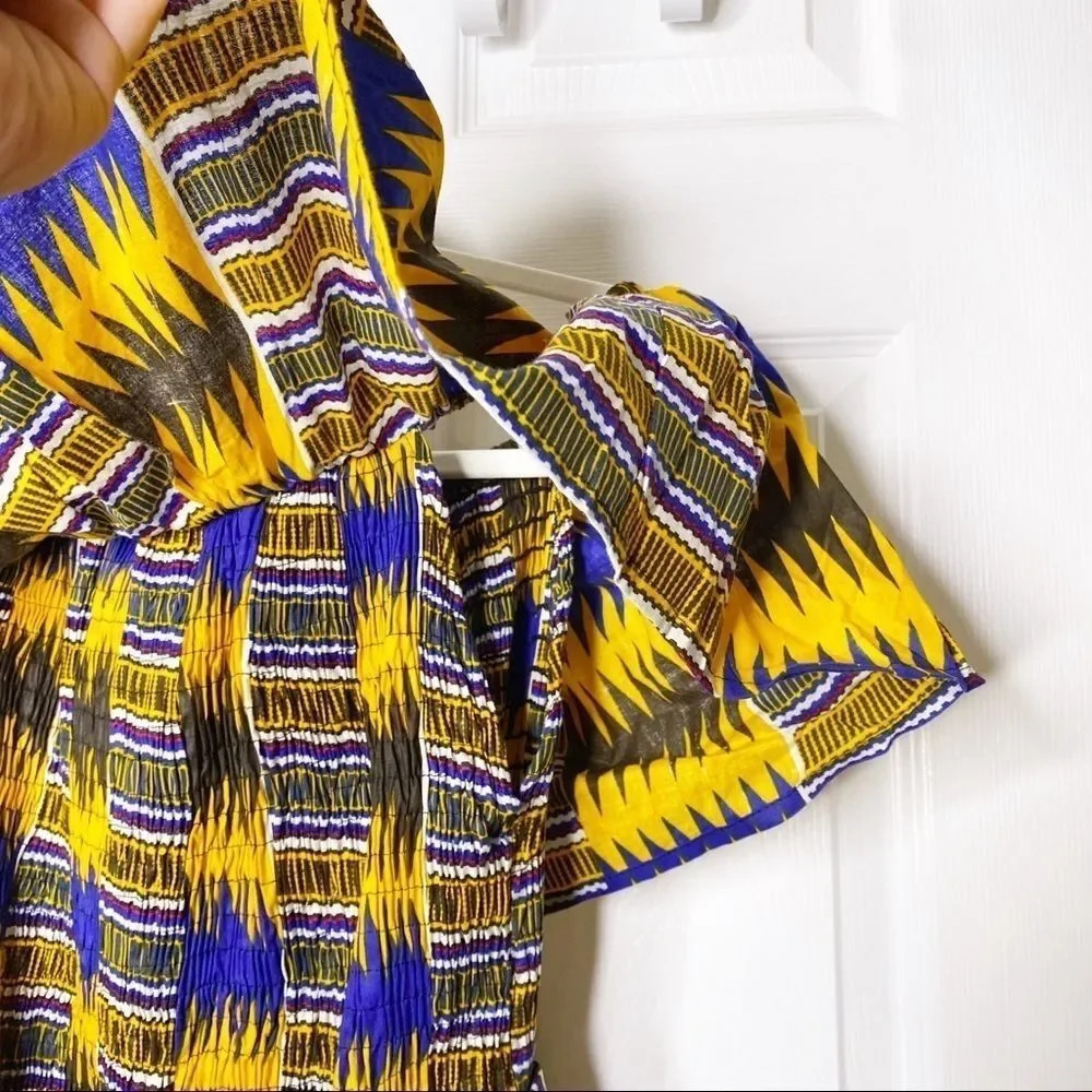 AFRICAN PRINT Off‎ Shoulder Midi Dress Size Small - Picture 5 of 6
